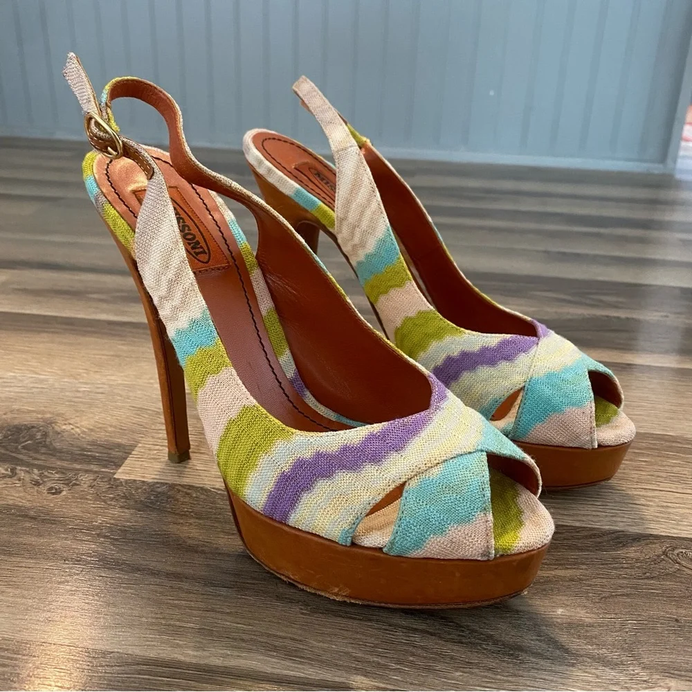 Missoni Slingback Peep Toe Pump Heels - Picture 1 of 11